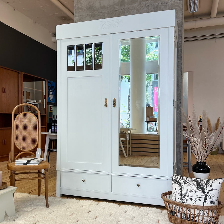 Französischer Spiegel-Steckschrank in Off White