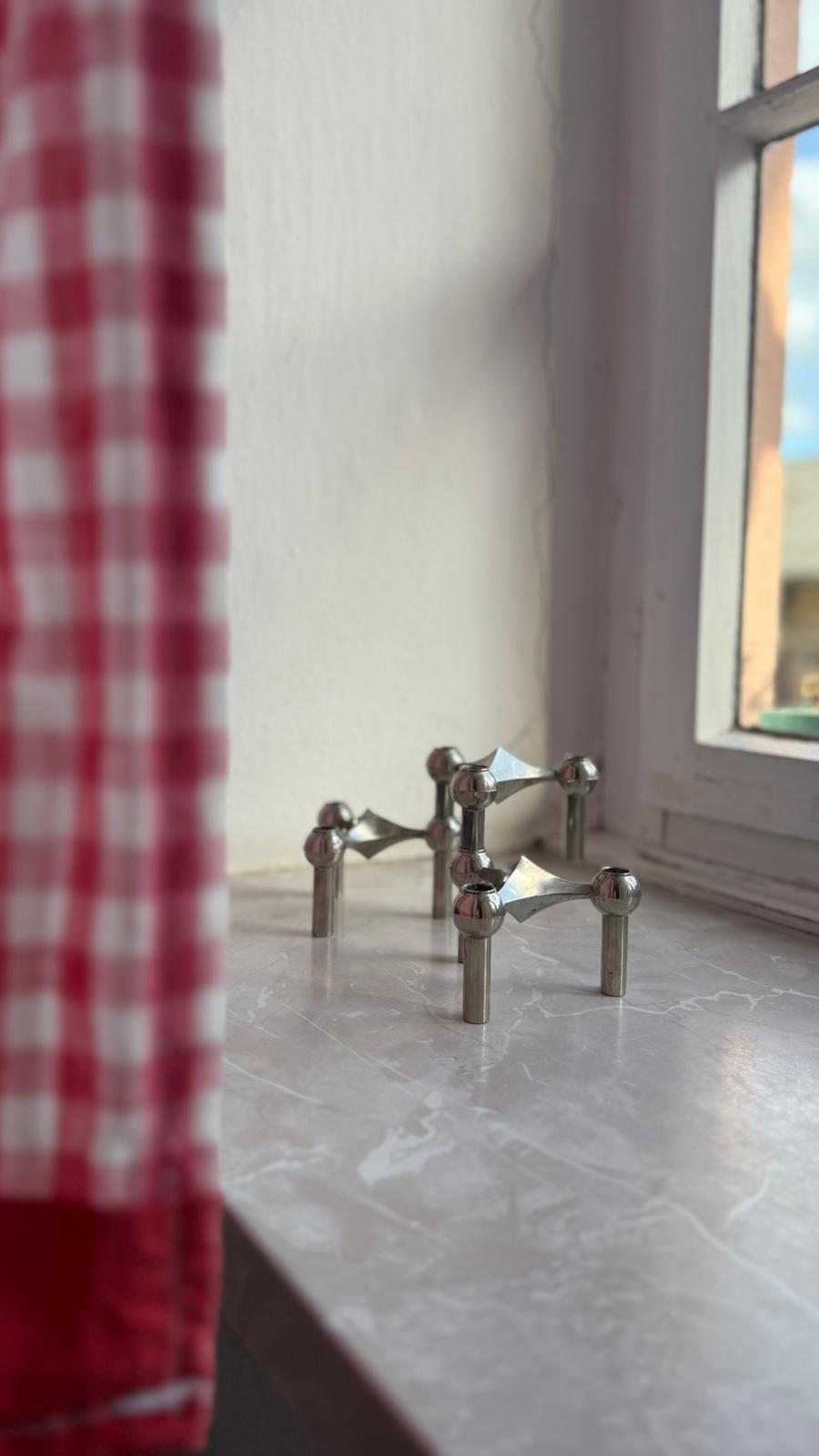 „Stoff & Nagel“ – Kerzenhalter-Set aus 3 Teilen